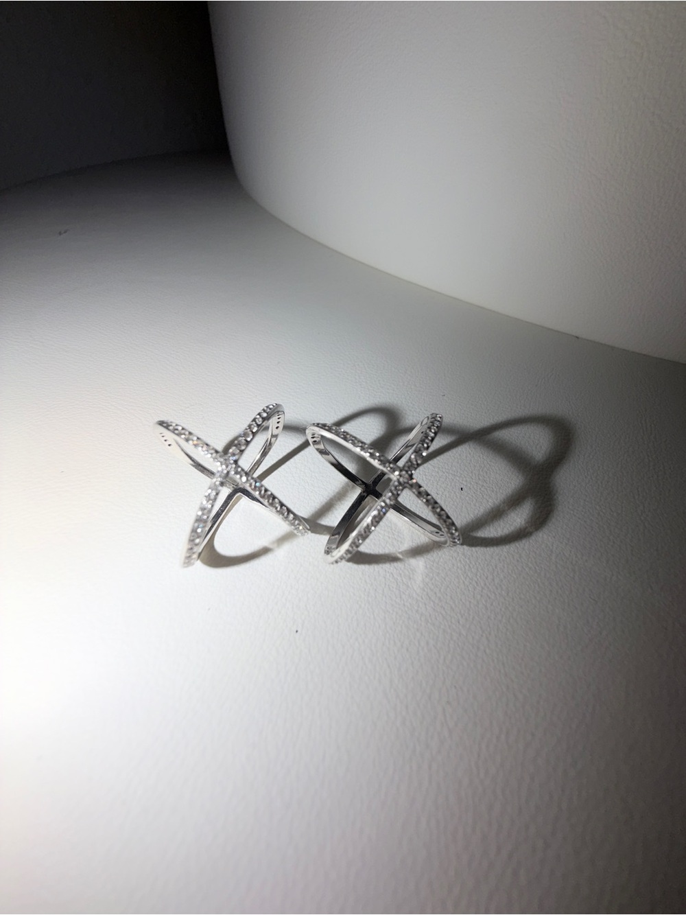 Solid Sterling Silver 2 Crisscross rings with zirconia - White size 52-54
